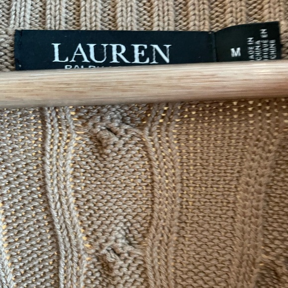 LAUREN Ralph Lauren Cable-Knit Buckle Trim Camel Sweater Dress, Size M. - Picture 6 of 6